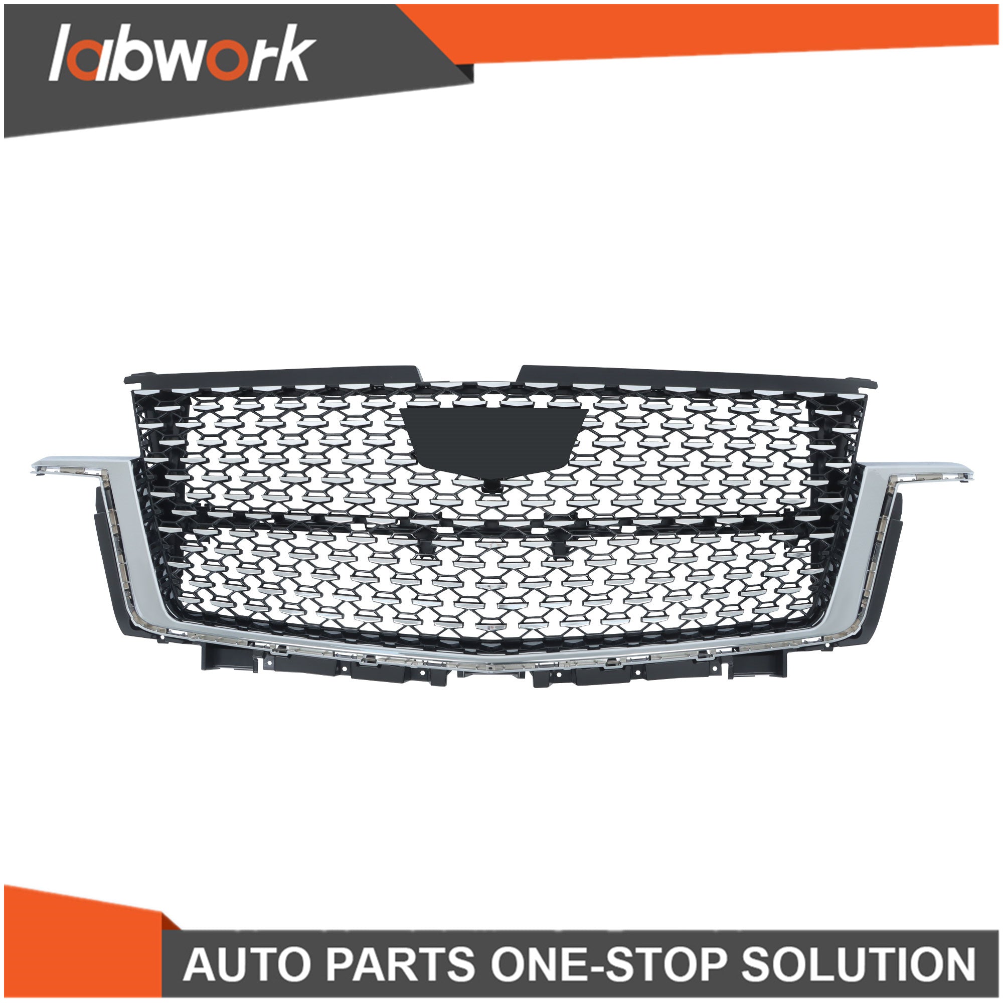 Labwork Front Upper Bumper Grille For Cadillac ATS 2015-2019 - Black & Chrome Horizontal Billet (LAW230550)