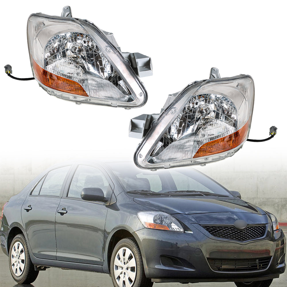 Fit For 2007-2011 Toyota Yaris Sedan Left and Right 2Pc Clear Lens