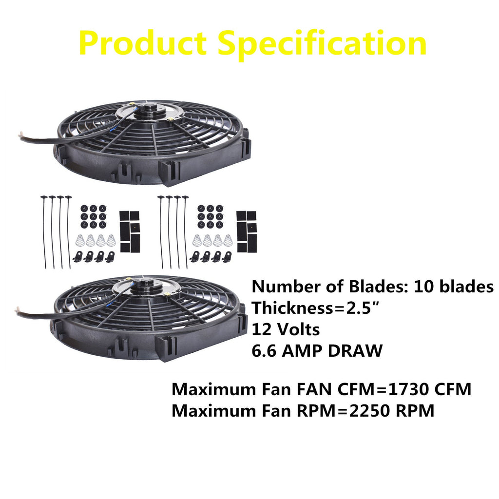 Set 2 12 inch Universal 12V Electric Radiator Cooling Slim Fans Push Pull Mount Lab Work Auto