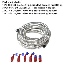 Load image into Gallery viewer, labwork Universal Oil Fuel Line Hose 10 Ft 6 AN double Stainless Steel Braided w/ 6 Pcs Swivel Fitting Hose Ends Adapter Kit, Blue &amp; Red Lab Work Auto 