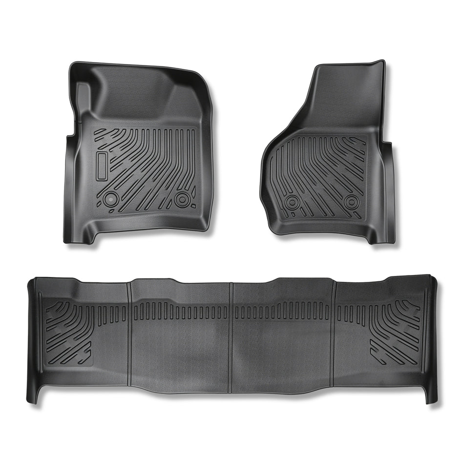 3Pcs Car Floor Mats Liner Front and Rear TPE Black Replacement for F250 F350 F450 F550 Super Duty Crew Cab 1999-2007