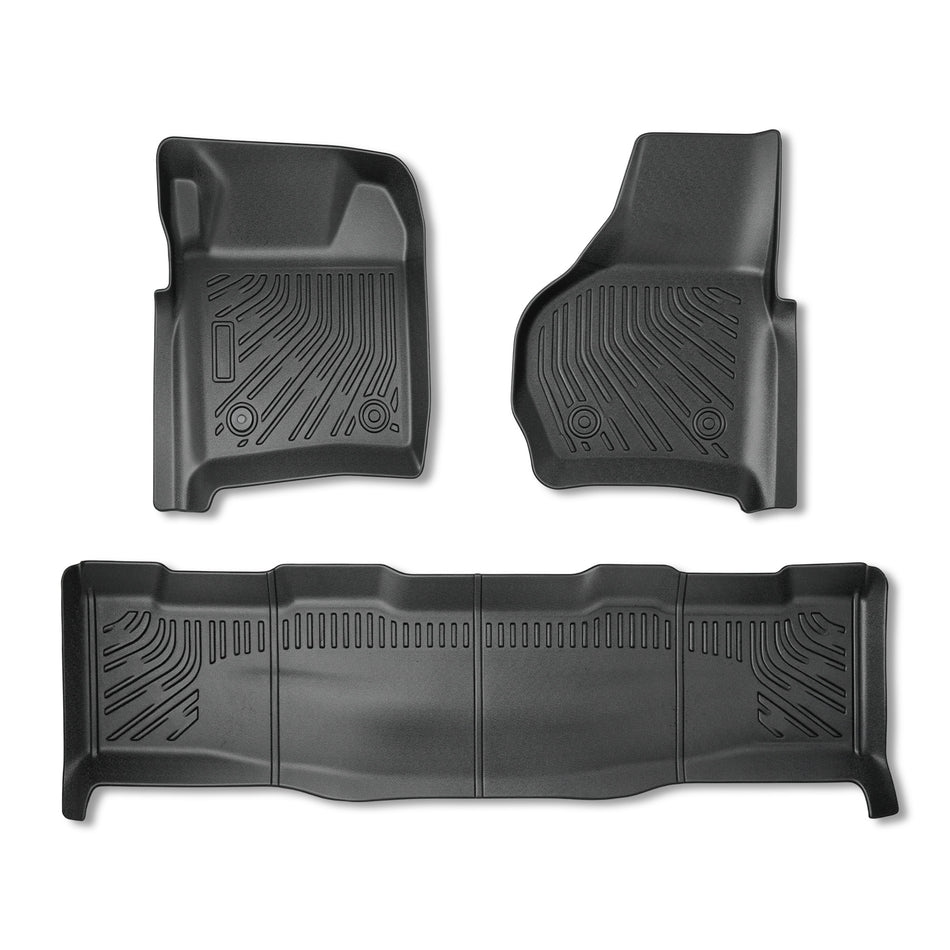 3Pcs Car Floor Mats Front and Rear TPE Black Replacement for F-250 F-350 Super Duty Crew Cab 1999-2007