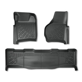 3Pcs Car Floor Mats Front and Rear TPE Black Replacement for F-250 F-350 Super Duty Crew Cab 1999-2007