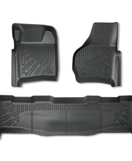 3Pcs Car Floor Mats Front and Rear TPE Black Replacement for F-250 F-350 Super Duty Crew Cab 1999-2007