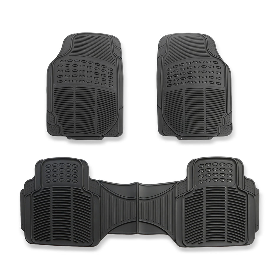 3 In 1 Car Floor Mats Front Rear Rubber Black Universal Fit Carpet Set