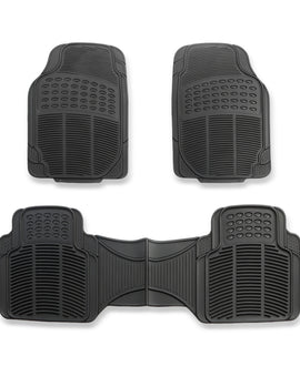 3 In 1 Car Floor Mats Front Rear Rubber Black Universal Fit Carpet Set