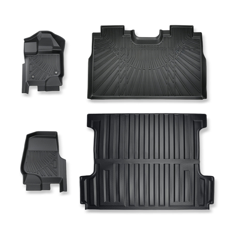 3D Custom Fit TPE Floor Liners + 5.5FT Short Bed Mat Set for 2015-2026 Ford F-150 Crew Cab / SuperCrew - All-Weather Heavy-Duty Set
