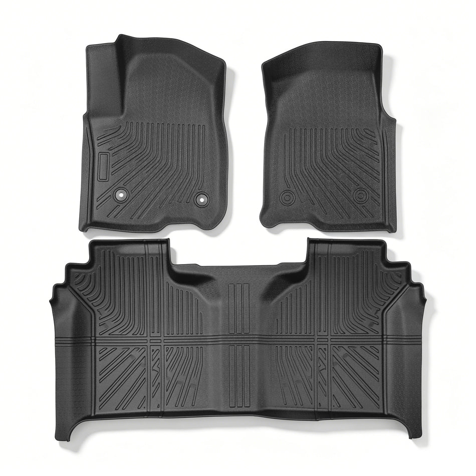 Black 3Pcs Front and Rear TPE Car Floor Mats Replacement for Silverado 1500 Replacement for Sierra 1500 Crew Cab 2019-2026 with Rear Storage