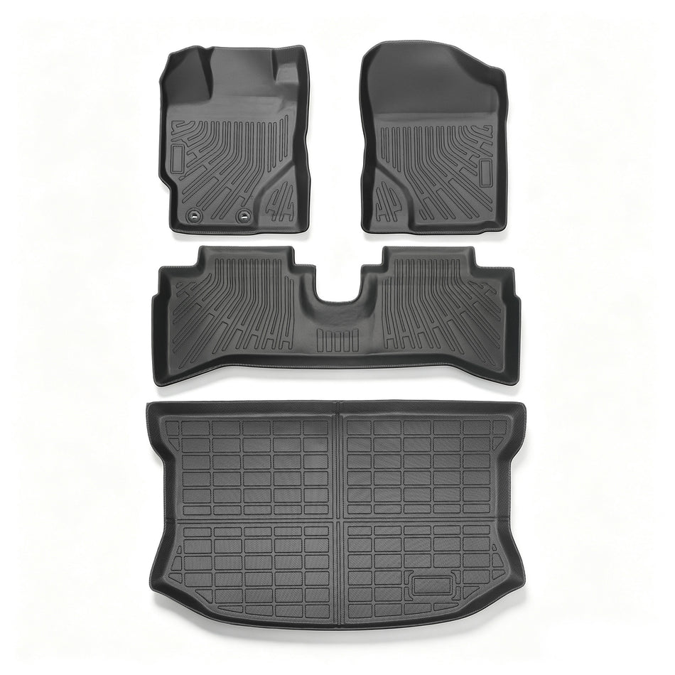 TPE Floor Mats Liners & Trunk Cargo Liner Set For 2012-2015 Toyota Prius C Black