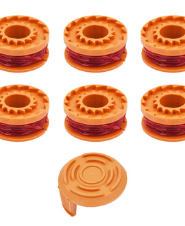 6 Pack WA0010 Trimmer String Replacement for 0.065 for Worx WG154 WG163 WG160 WG180 WG175 WG155 WG151 String Trimmer (6 Spools + 1 Caps)