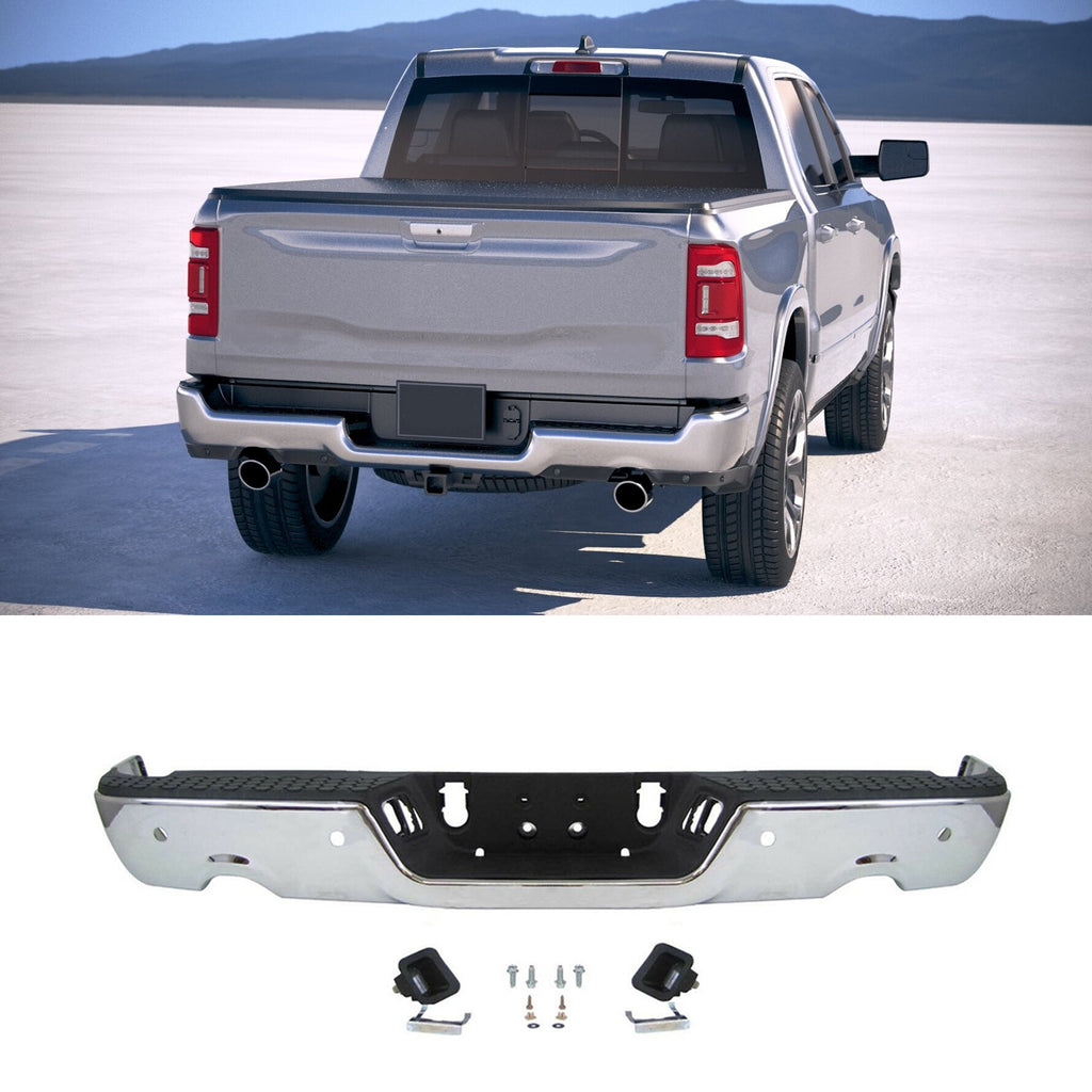 labwork Steel Chrome Rear Step Bumper Assembly Replacement for 2009-2018 Dodge Ram 1500 with Parking Aid Sensor Holes CH1103118