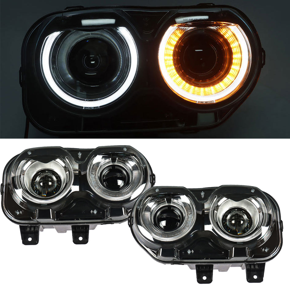 Labwork Headlamp For 2015-18 Dodge Challenger Black Halogen With LED Right&Left