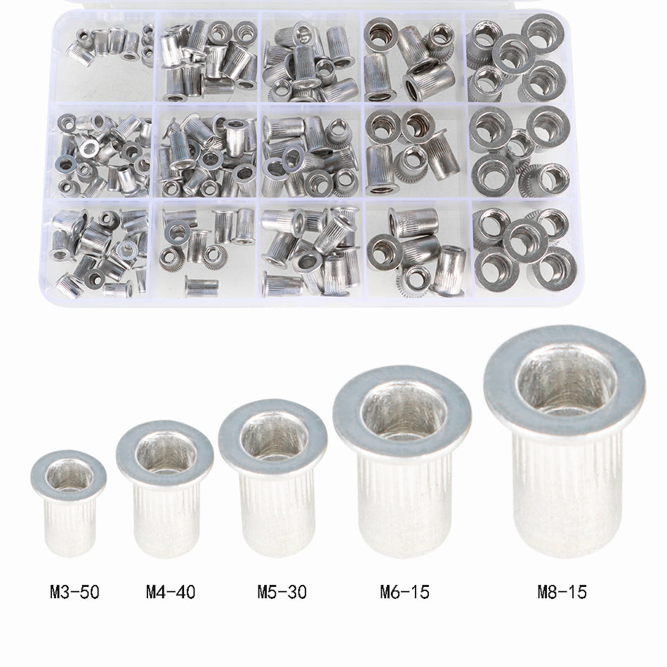 150 Pack Metric Aluminum Rivet Nut Kit Rivnut Nutsert Assort M3 M4 M5 M6 M8