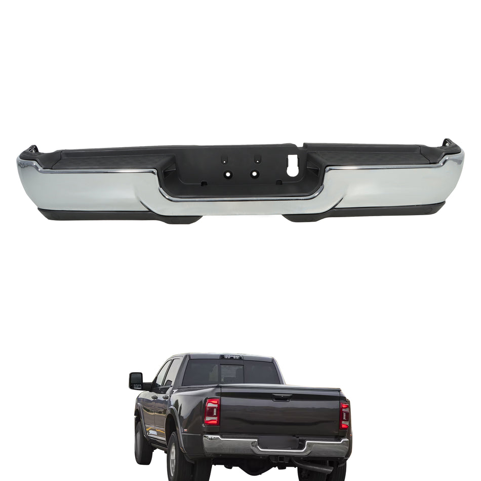 Chrome Rear Step Bumper Assembly Replacement for R-a-m 2500 2019-2024 Replacement for R-a-m 3500 2019-2024 without Park Assist Sensor Holes without Fog Lamp Hole