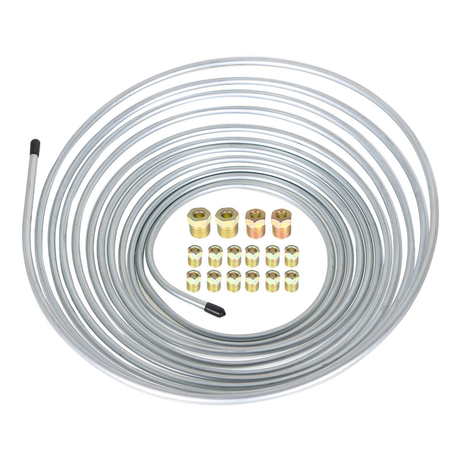 Labwork Brake Line Tubing Kit 1/4 OD 25 Foot Coil Roll all Size Fittings Zinc