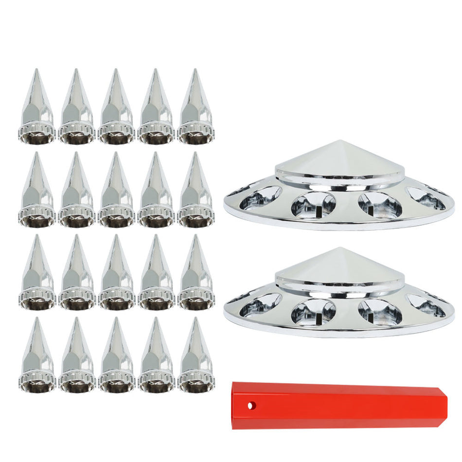 33mm Nut Covers Spiked Front Hub Cover Set Chrome Semi Truck Wheel Cover