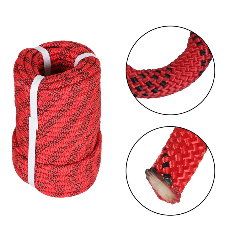 3/8" × 100' Braid Polyester Rope Arborist Tree Climbing Rope 3520Lbs Red & Black