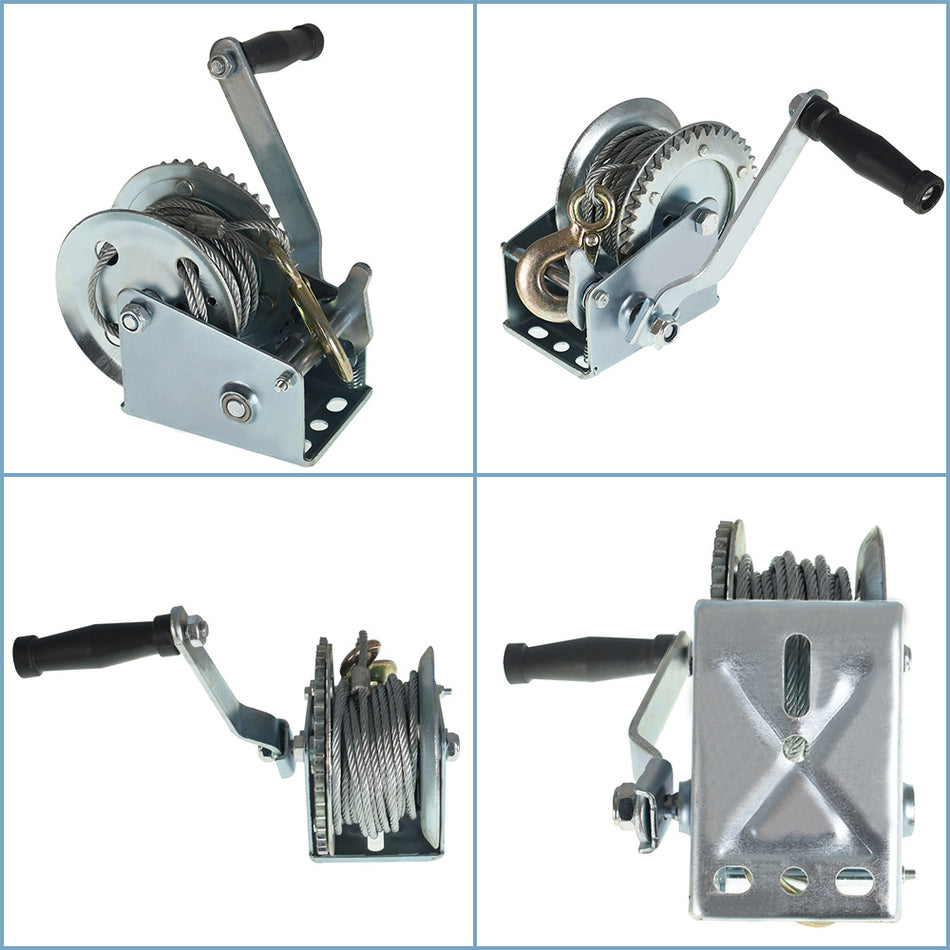 New Silvery Manual Crank Winch & Boat Winch 1500 lbs With 5.0mm*10m Rope