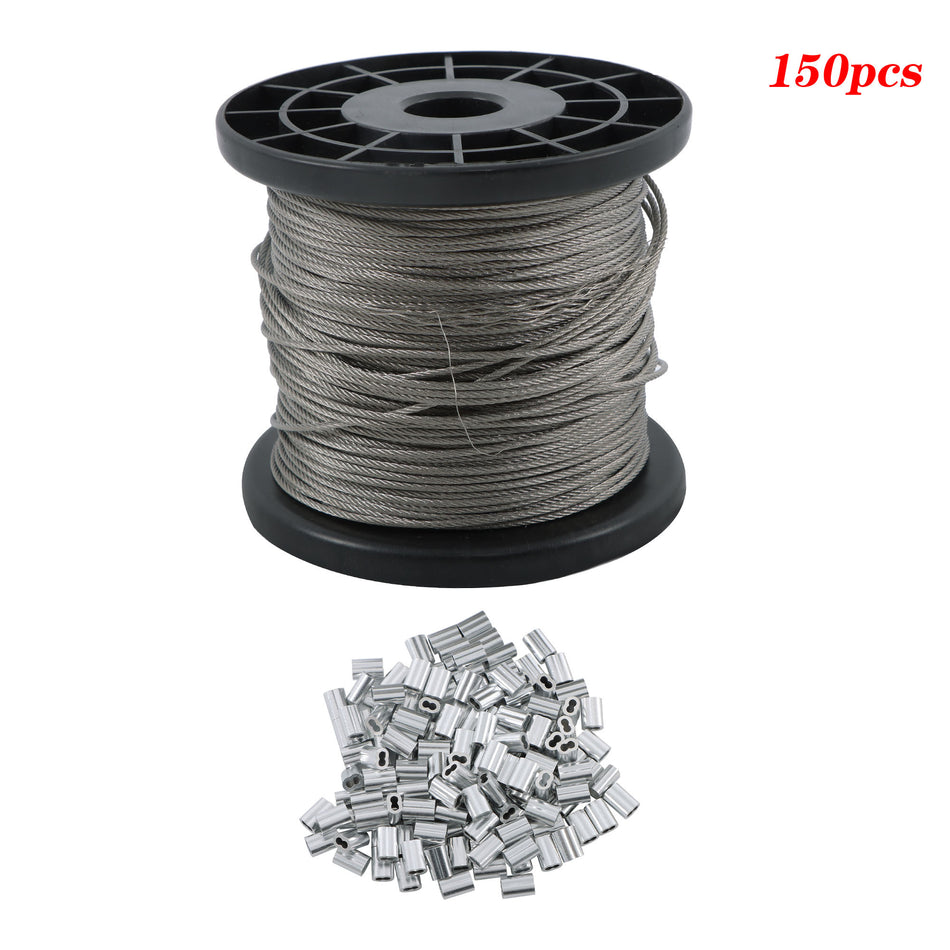 150Pcs Crimping Sleeves 7×7 1.5mm Wire Rope 304 Stainless Steel