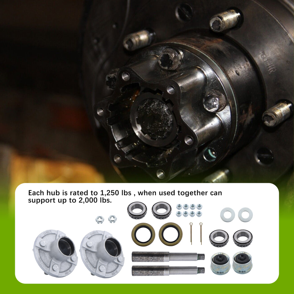 Labwork 1" Hub Round BT8 Spindle Set of 2 Trailer Axle Kits 4 on 4" Bolt Idler