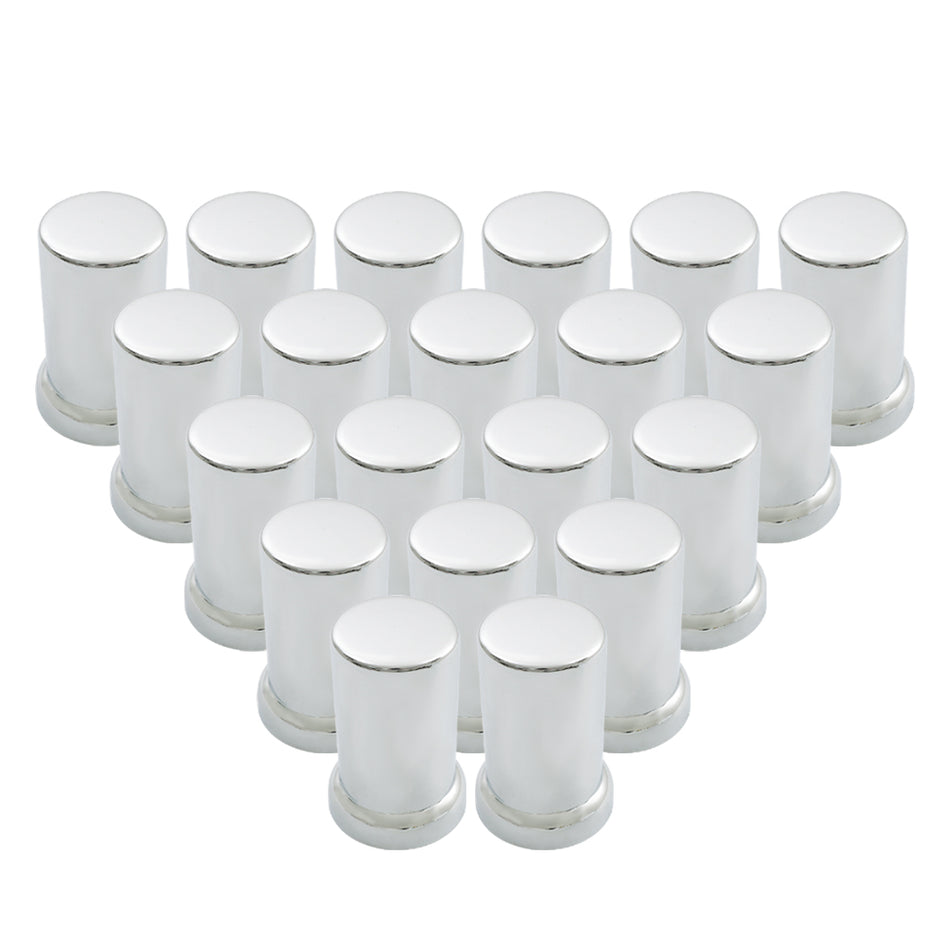 Chrome Semi Truck Lug Nut Covers 33mm Push-On Tube Top Plastic 3 3/8" Set of 20
