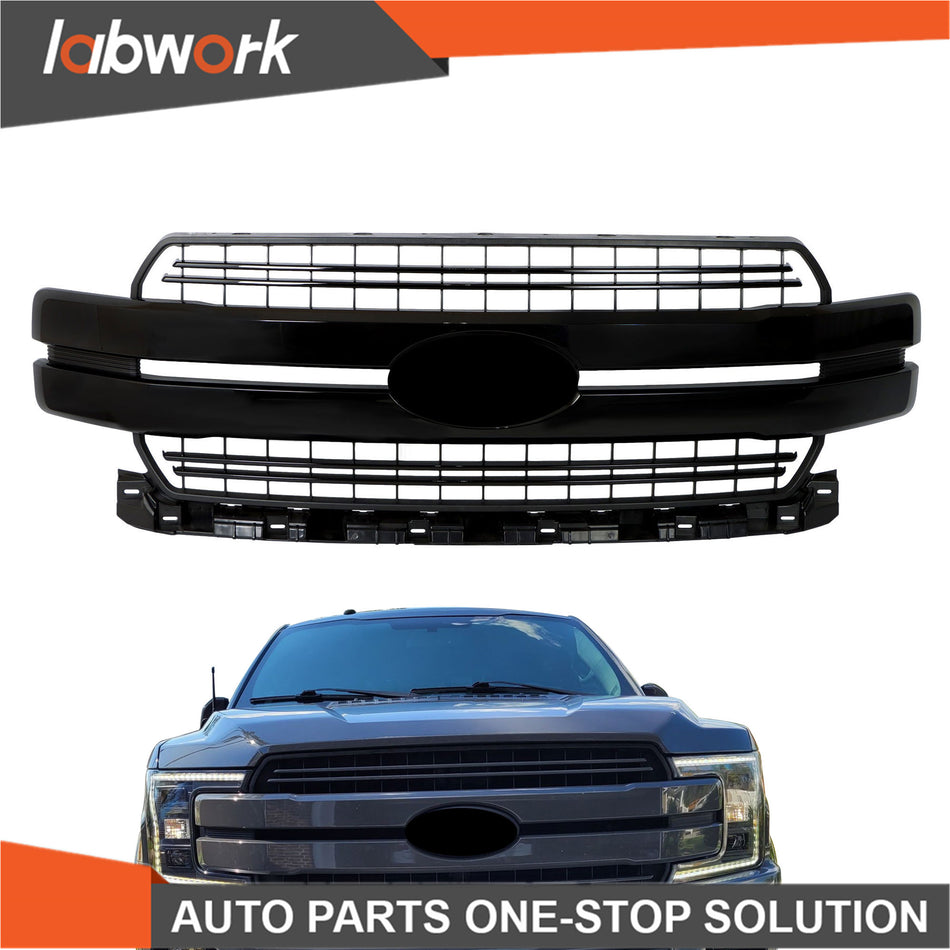 Labwork Front Bumper Grille Grill For Ford F150 Lariat 2018-2020 Gloss Black