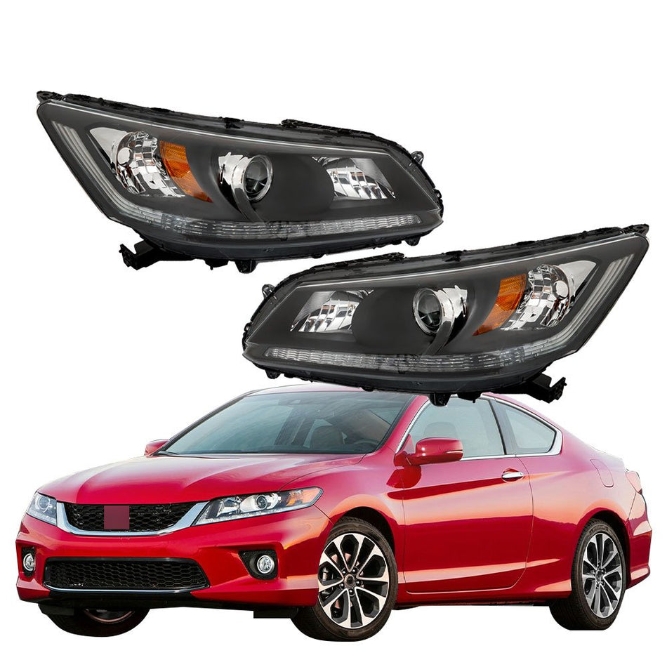 Labwork Headlights Headlamps Halogen For 2013-2015 Honda Accord Black Right Left