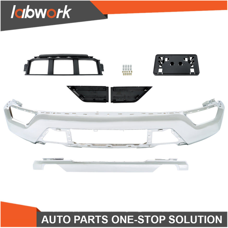 Labwork Front Bumper Face Bar 6PCS For Ford F150 2021-23 Chrome W/o Sensor Hole