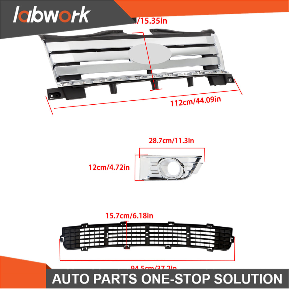 Labwork Bumper Grille Assembly + 1 Pair Fog Lamp Molding For Ford Edge 2007-2010