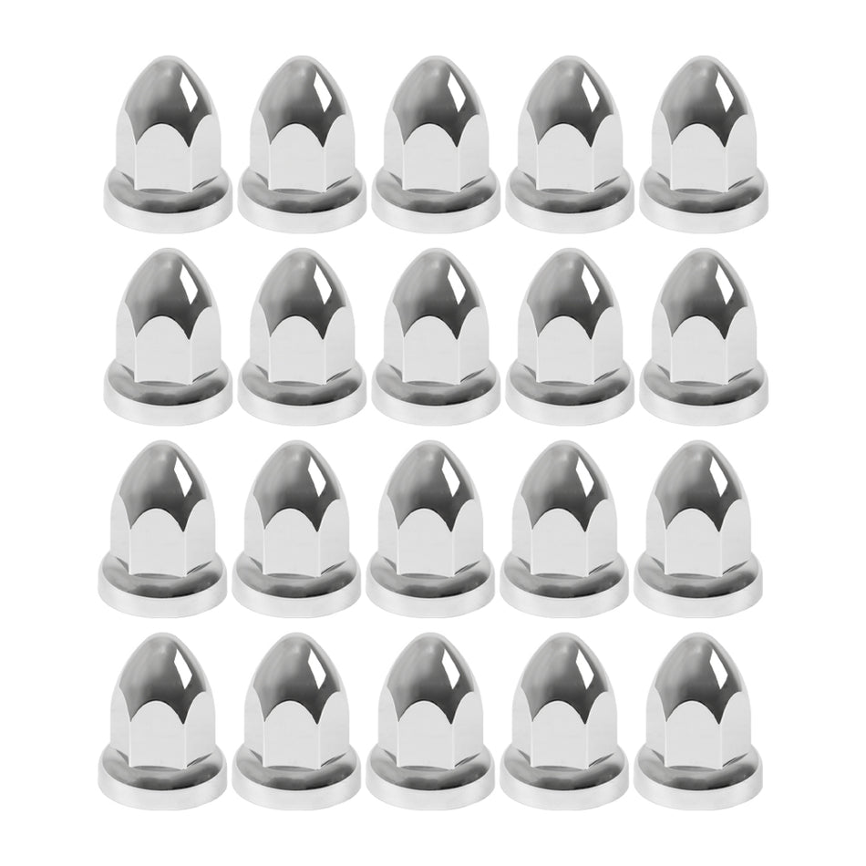 33mm Chrome Lug Nut Covers Semi Truck Push On Bullet Style ABS Plastic Set of 20