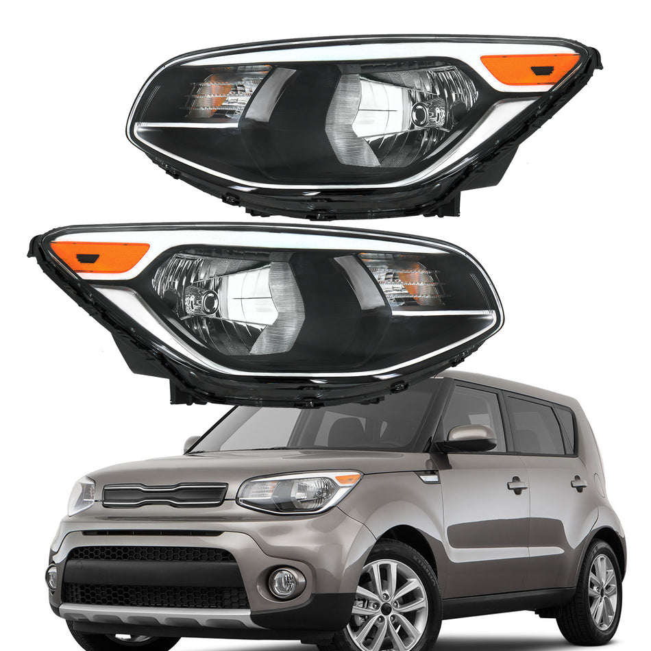 Labwork Left+Right Headlight For Kia Soul 2014-2019 Halogen Type Chrome Assembly