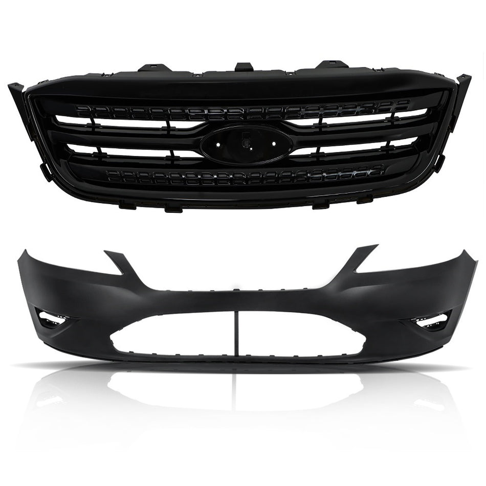 Labwork Front Bumper Cover+Front Bumper Grille Black For 2010-2012 Ford Taurus
