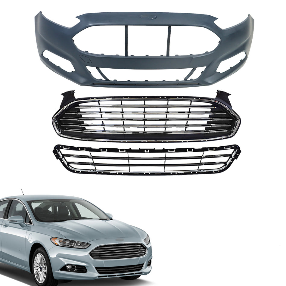 Labwork Front Upper ＆ Lower Grille ＆ Bumper Cover For 2013-2016 Ford Fusion