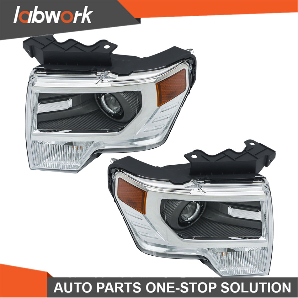 Labwork Headlights For Ford F150 2013-2014 HID Type Projector Pair Electroplated