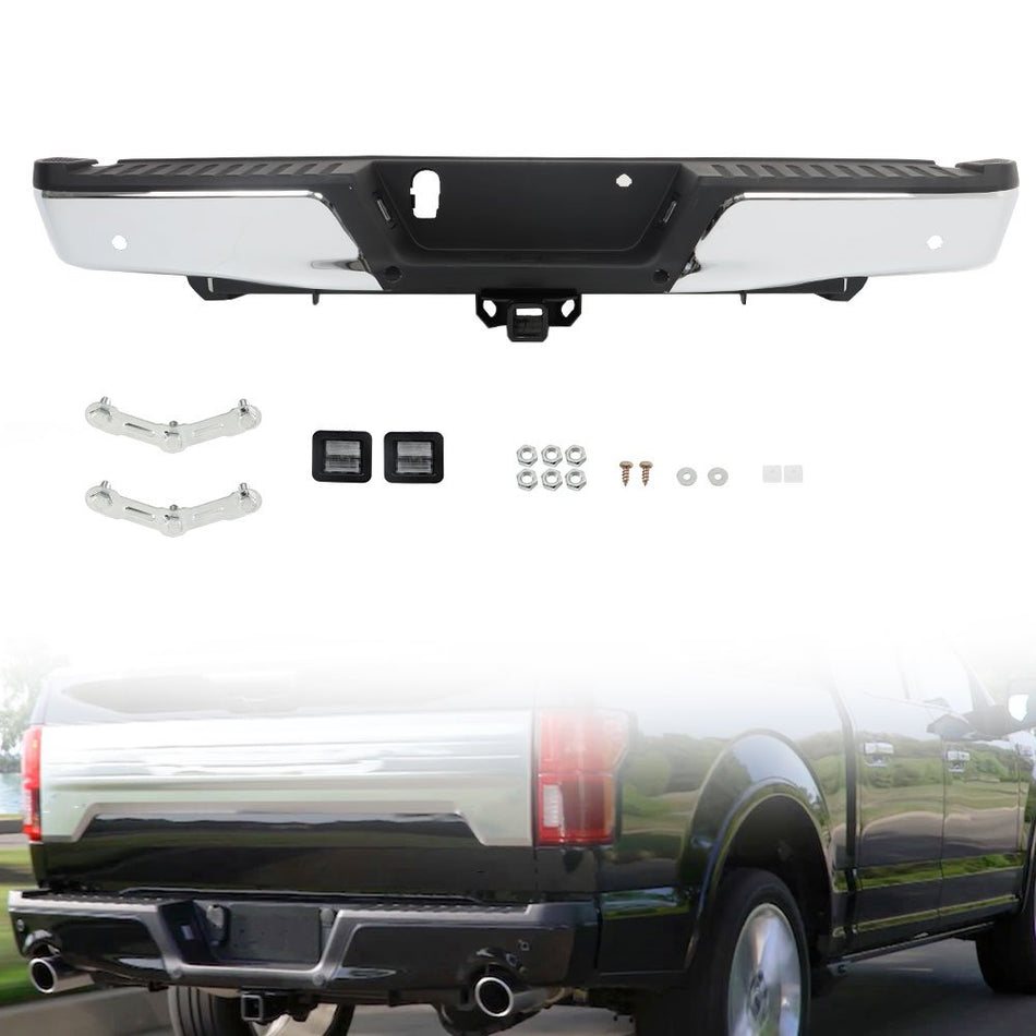 Labwork Rear Bumper Assembly Chrome For 2015-2019 Ford F150 W/ Heavy Duty Tow