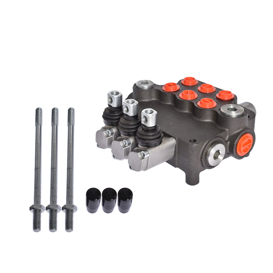 3 Spool Hydraulic Monoblock Double Acting Control Valve, 21 GPM, SAE Ports