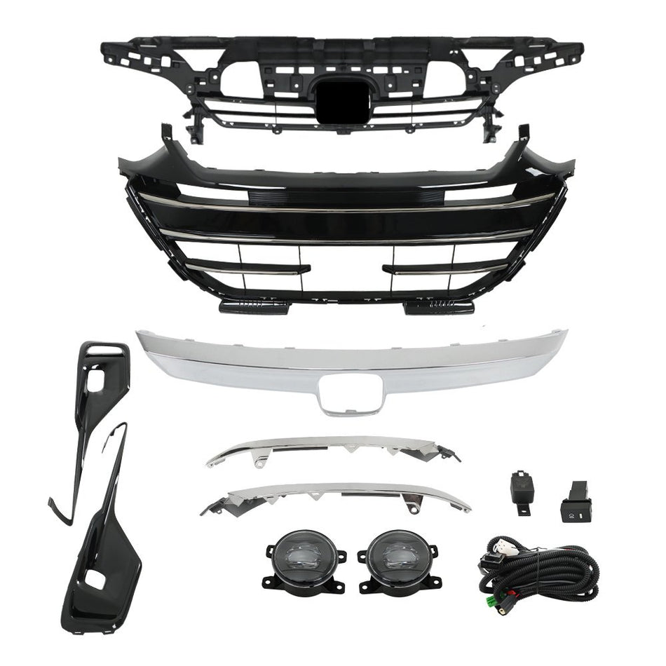 Labwork Upper Lower Grill+Trim Covers+Fog Light Set For Honda Accord 2021-2023