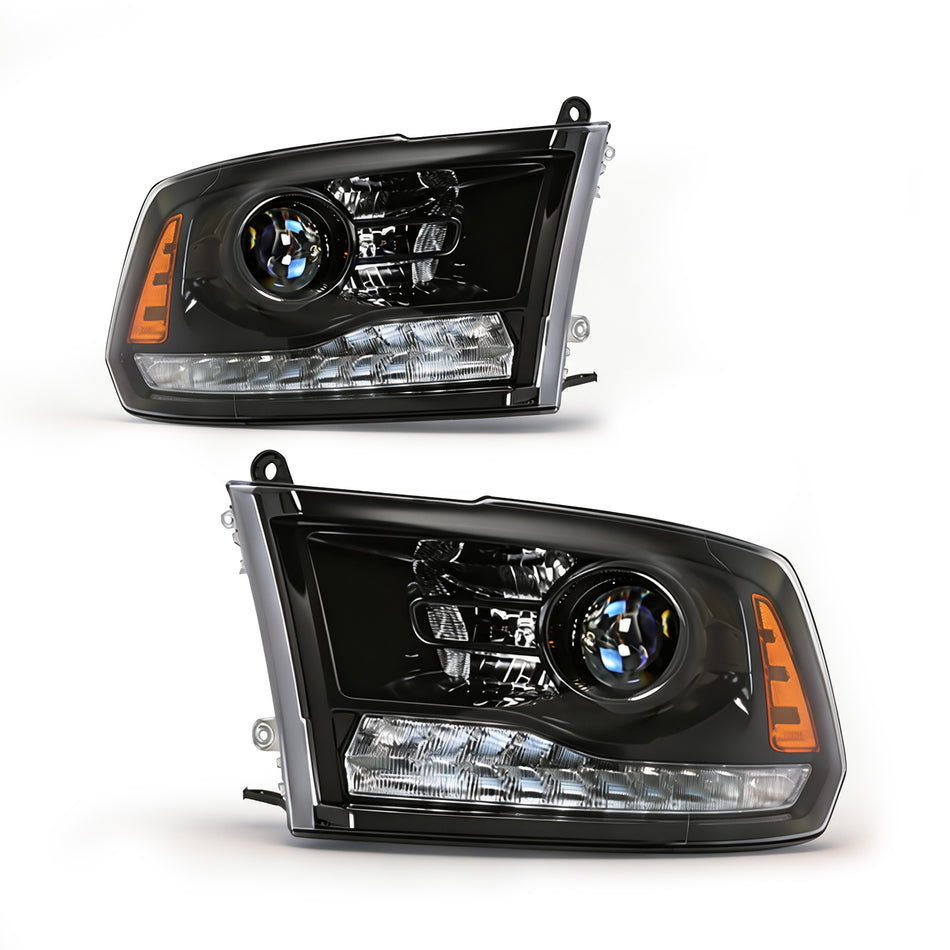 labwork Pair Black Projector Headlights w/DRL for Ram 1500 2500 3500 2013-2018 Not Dual Quad Beam