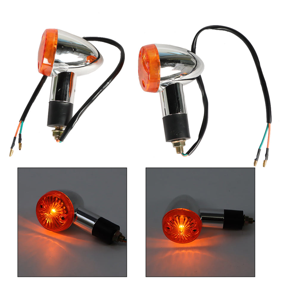 2x Light Motorcycle Amber Chrome Front Rear Turn Signal Blinker Indicator