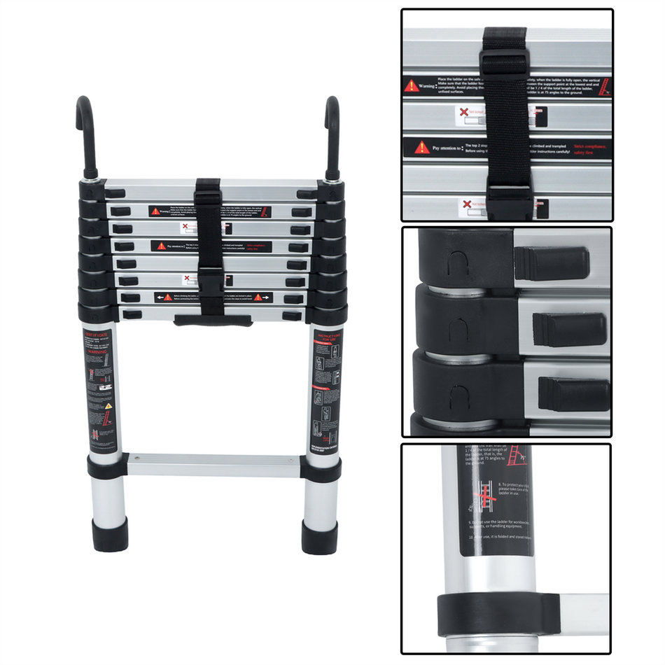 8.5/10.5/12.5/14.5 FT Telescoping Ladder Extension Folding Ladders With Hooks