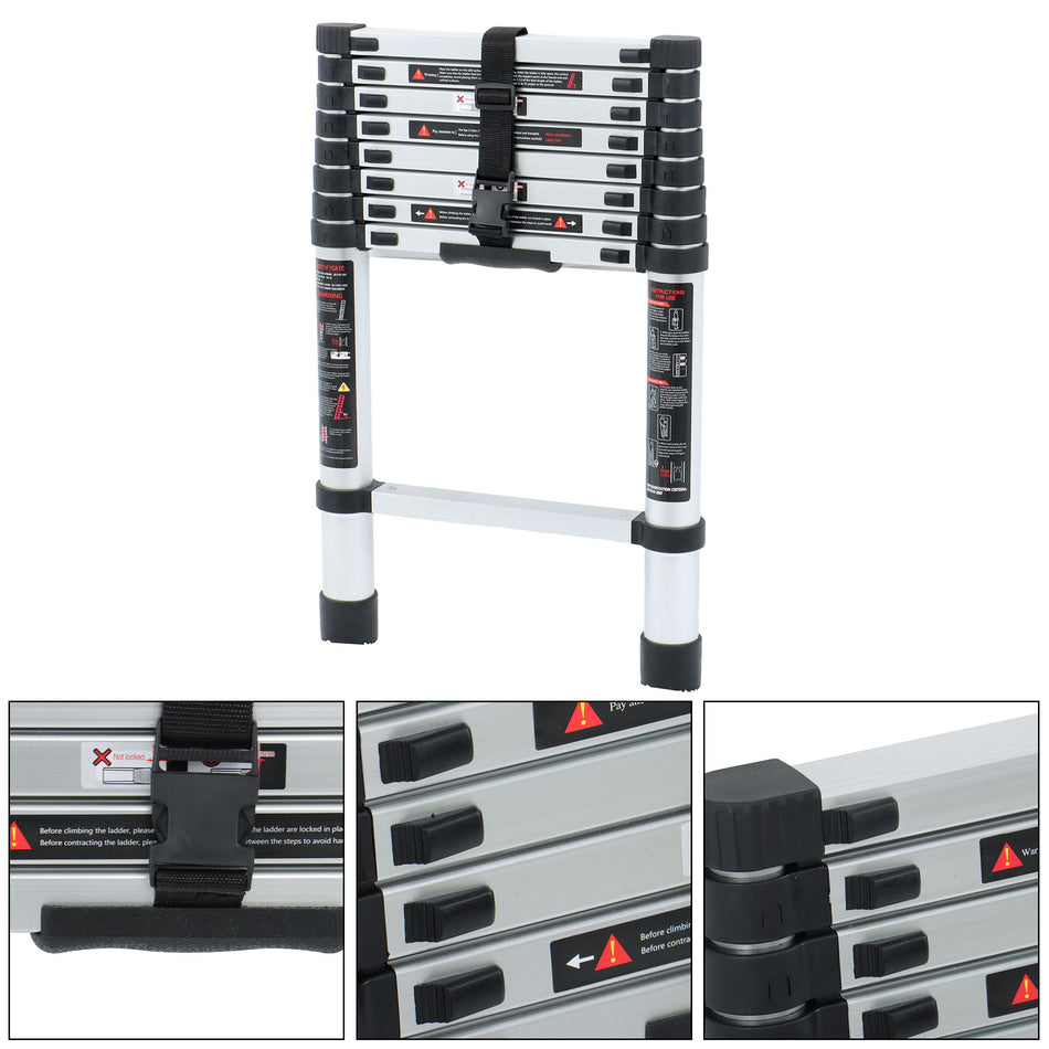 8.5 FT Aluminum Telescopic Ladder Heavy Duty Folding Extension Step 330lbs