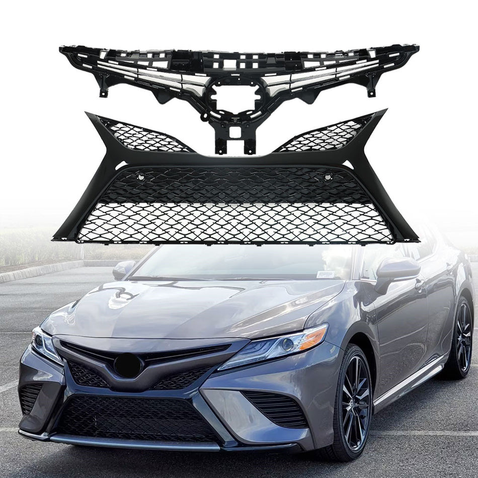 Labwork 2pc Front Upper Lower Bumper Grilles For 2018-2020 Toyota Camry SE XSE