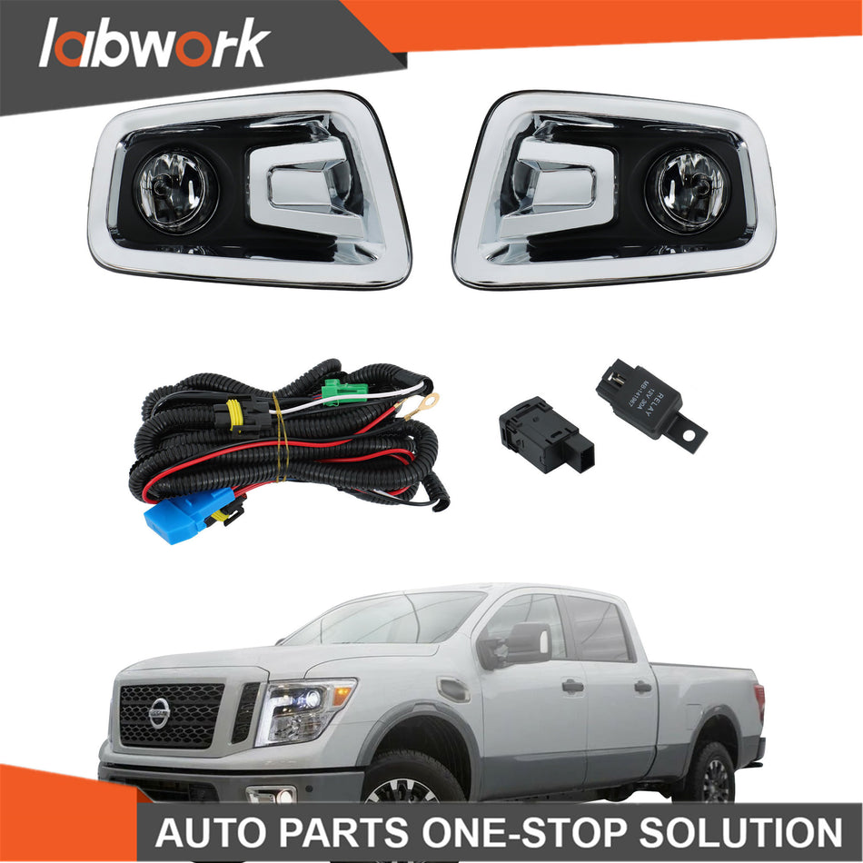Labwork Fog Lights For Nissan Titan 2016-2019 Halogen Bumper w/Wiring+Switch