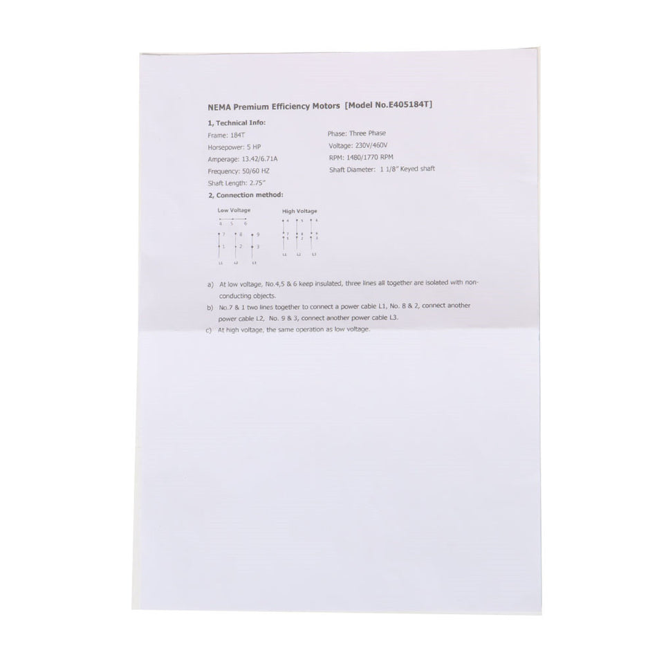 5HP 3 Phase Electric Motor 1800 RPM 184T Frame TEFC 230/460 Volt Severe Duty