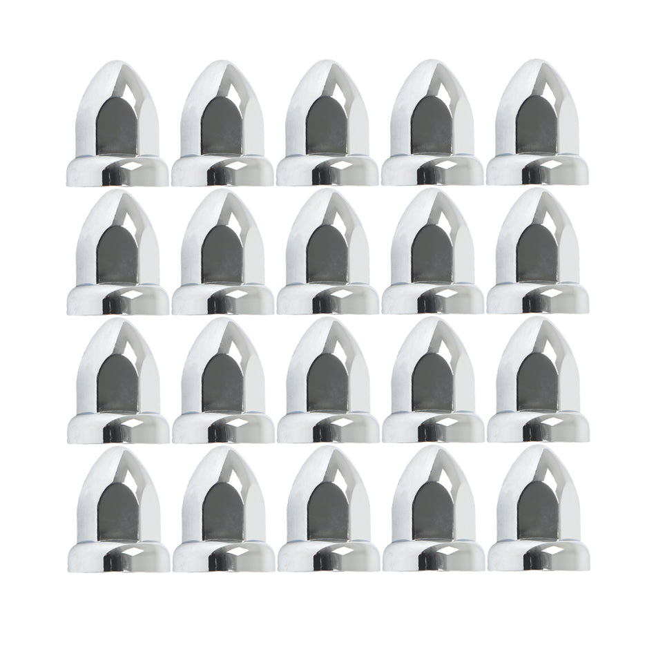33mm Chrome Lug Nut Covers Semi Truck Push On Bullet Style ABS Plastic Set of 20