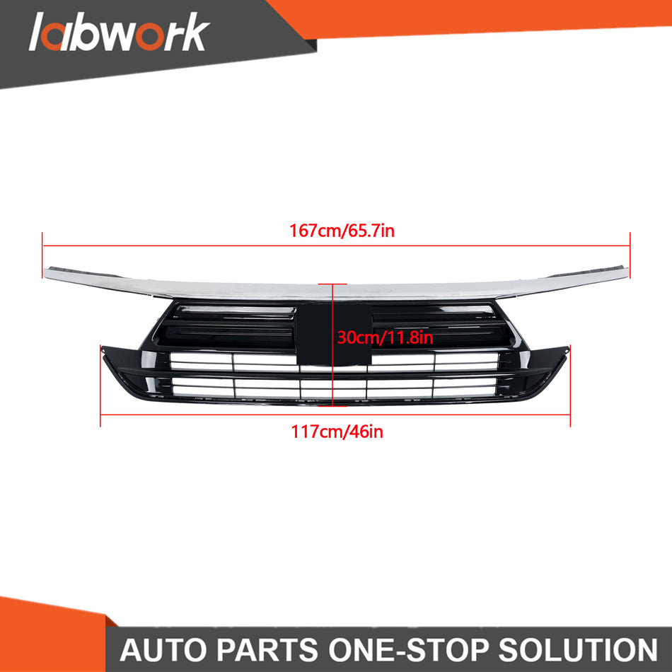 Labwork Black Front Upper Grille+Chrome Trim For Honda Odyssey 2021-2023 Plastic