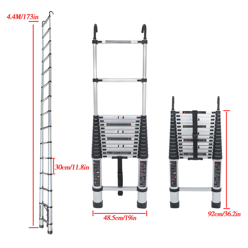 14.5 FT Aluminum Telescoping Ladder Telescopic Multi Purpose For Home 330lbs