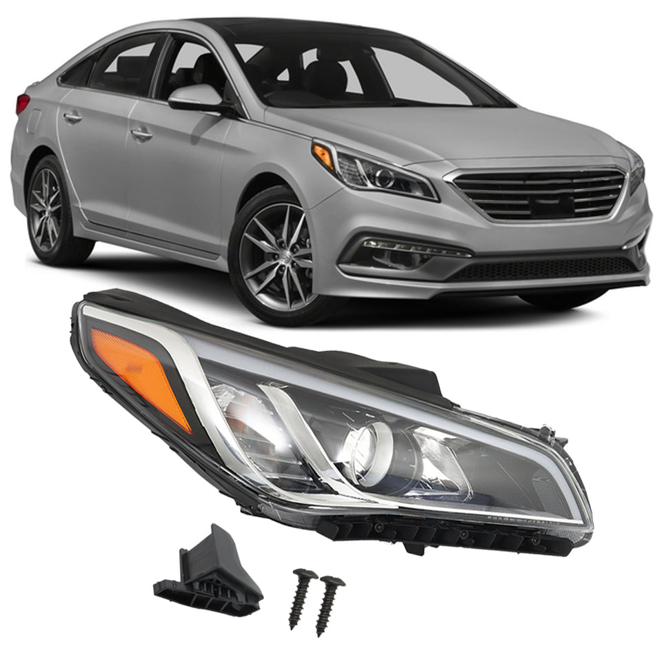 Labwork Right Side Headlight For 2015-2017 Hyundai Sonata Assembly Chrome Clear
