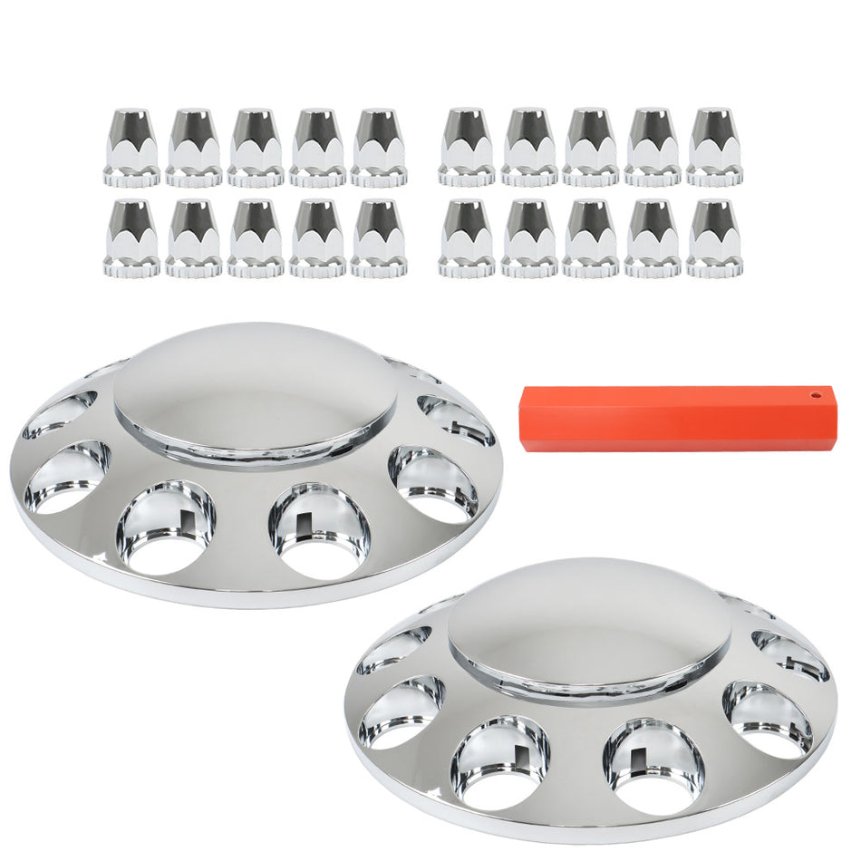 Pair Front Wheel Covers Hub Axle Semi Plastic ABS 33mm Nut Covers Chrome