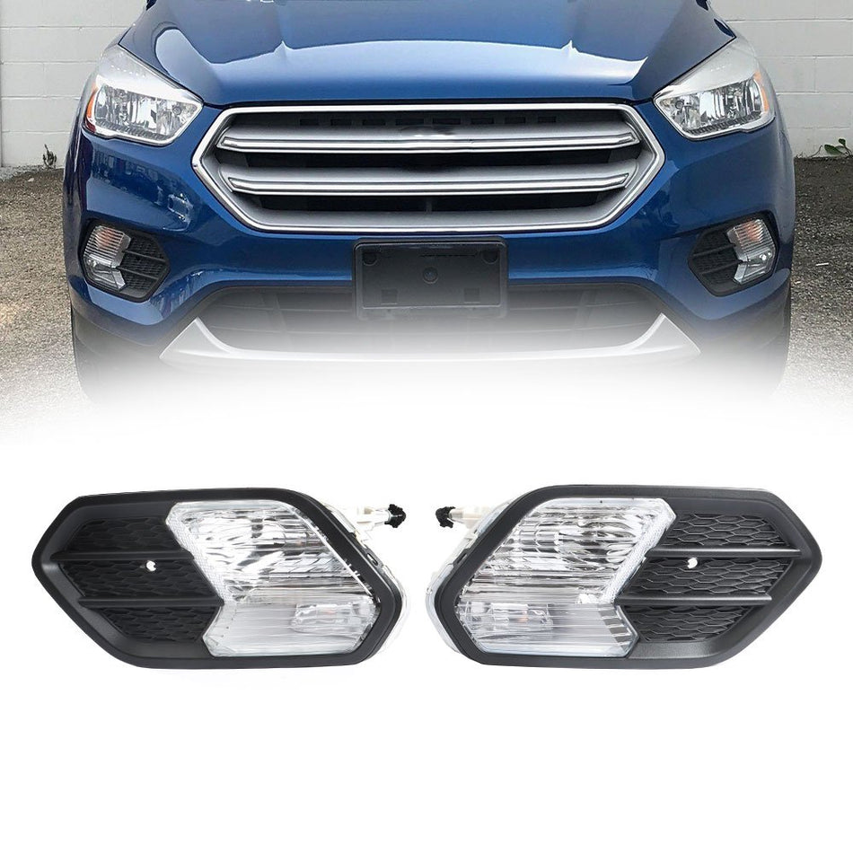 Labwork Left+Right Fog lights For Ford Escape 2017-19 Front Halogen W/Lamp Cover